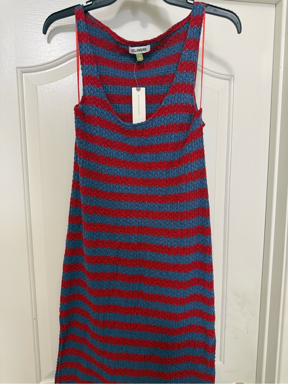 Oelandine Red & Blue Striped Knit Midi Dress
